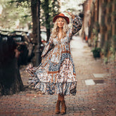 Artistic Retro With Belt V-Neck Dress